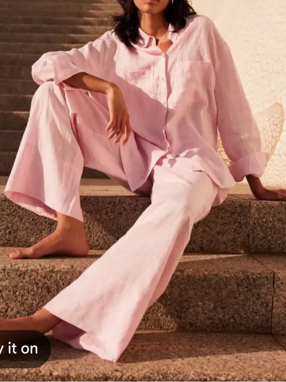 Mint Velvet linen blend pastel pink flared trouser 8R